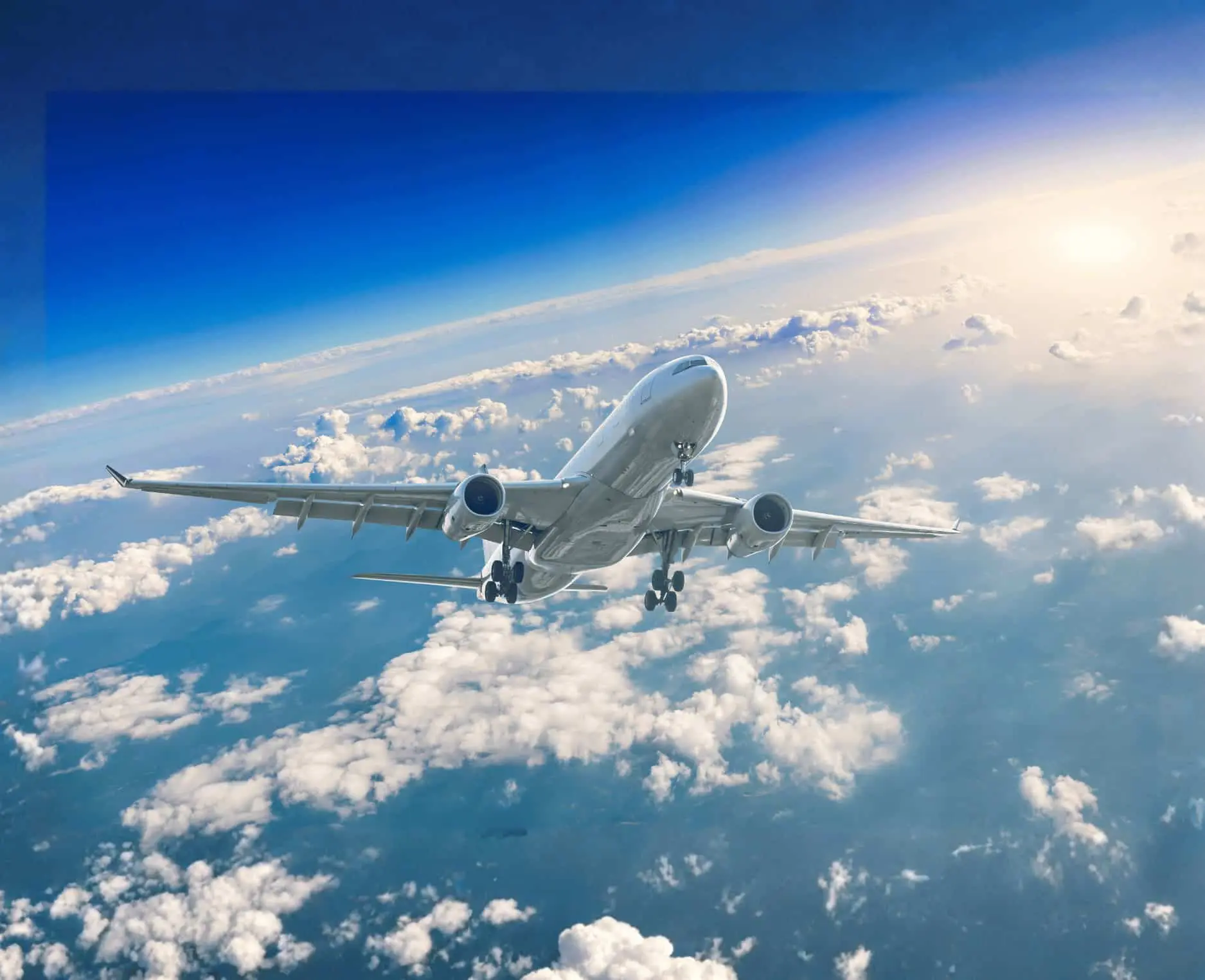 Long‑haul business and first class flight above the clouds