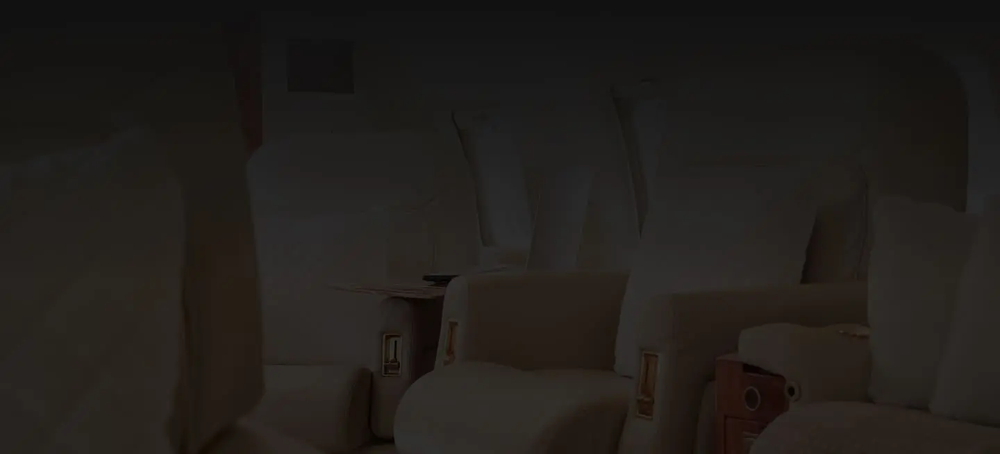 Luxury business and first class airplane cabin interior